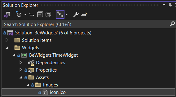 Solution explorer with selected icon.ico file