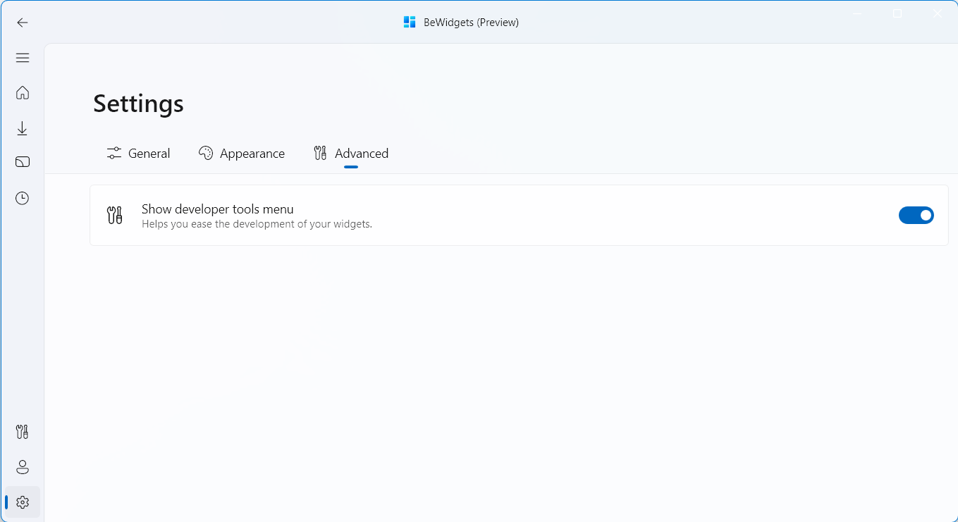 Enable developer tools option in advanced section