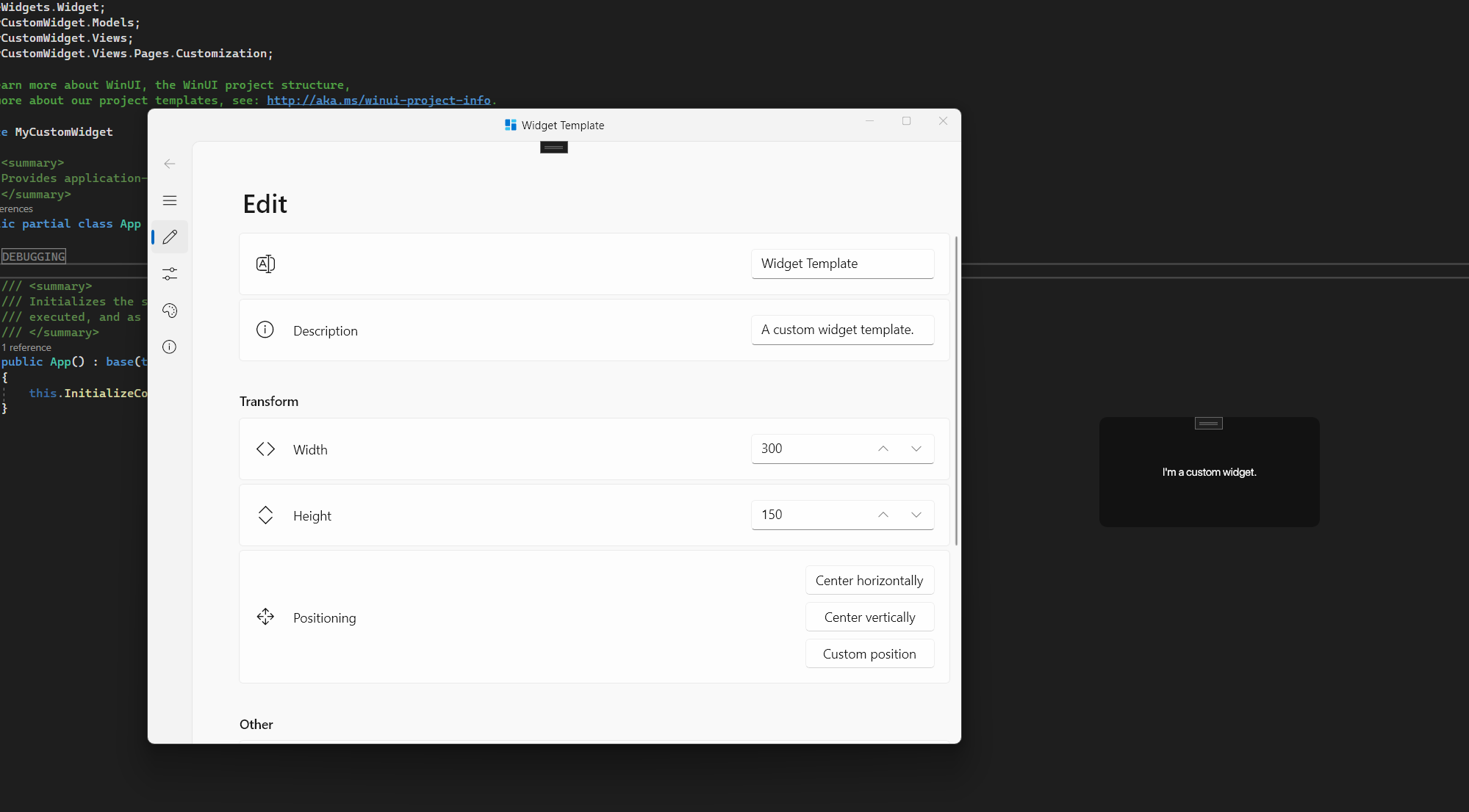 Custom widget running